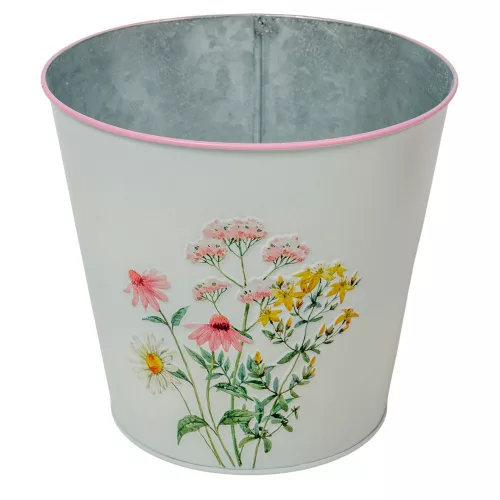 Meadow virágmintás fém kaspó fehér D18x14,8cm