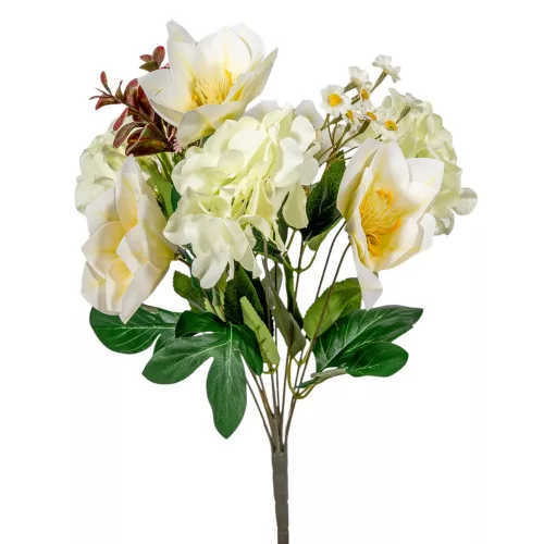 Hortenzia, magnólia csokor 8v. krém  M46cm 12db/#