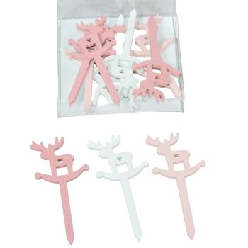   Rénszarvas leszúrható rózsaszin-fehér 8cm 12db-os csomag