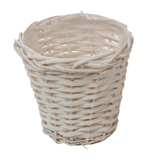 Hasított fa kaspó bélelt fehér D17cm M16cm