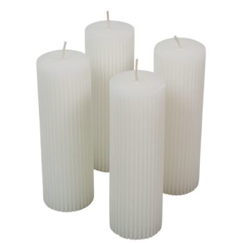  Kontúrozott bordás henger gyertya 50x150mm fehér  4db/csom (db ár)
