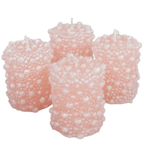 Kontúrozott gyöngyös henger gyertya 60x75mm púder 4db/csom (db ár)