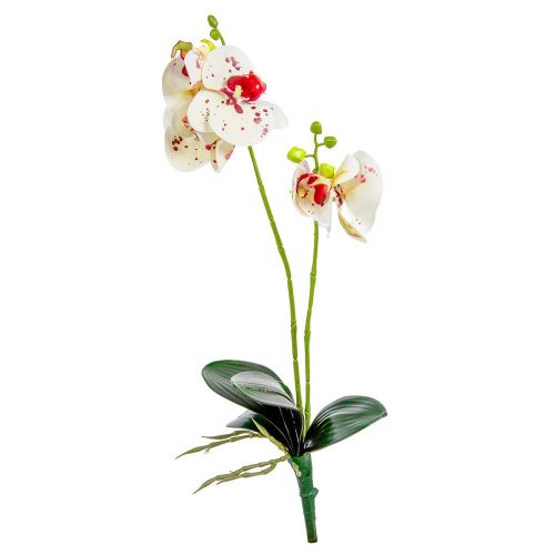 Orchidea ág levéllel gumi fehér-rózsaszín 48cm