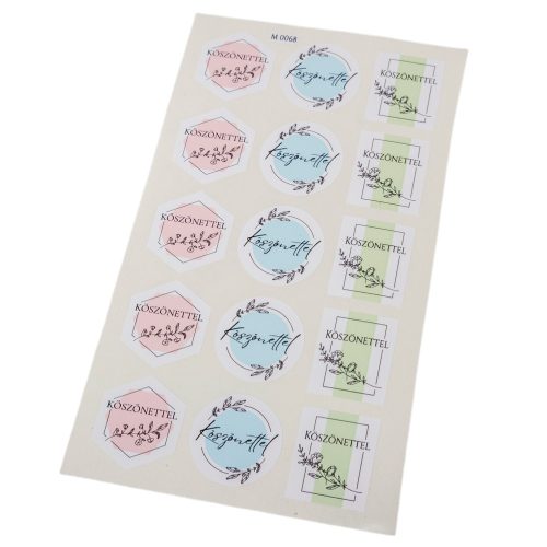 Matrica - Köszönettel pasztell matrica 4cm 15db/lap