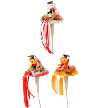   Ballagói csokor szizál tölcséres ballagó maci figurával 42cm