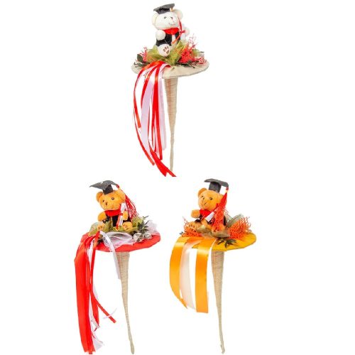 Ballagói csokor szizál tölcséres ballagó maci figurával 42cm