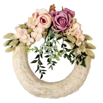   Szizálos szalma koszorú selyem és szárazvirág díszitéssel 22cm