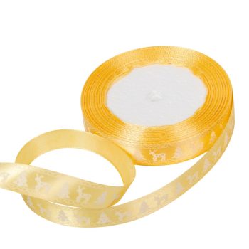   Karácsonyi mintás szatén szalag világos arany 15mmx25yard
