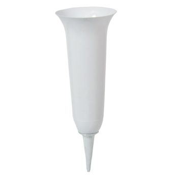 Műanyag sírváza leszúrós nagy fehér  D13,5cm M38,5cm