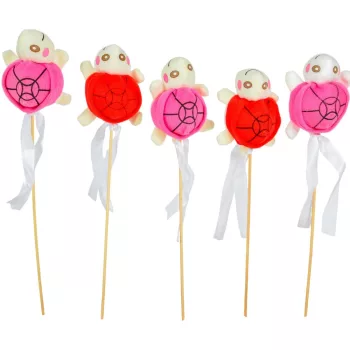 Pálcás plüss teknős rózsaszín-piros 5db/csom (db ár)