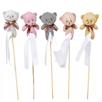 Pálcás plüss maci csillogó 5db/csom (db ár)