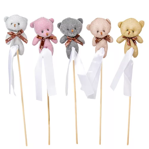 Pálcás plüss maci csillogó 5db/csom (db ár)