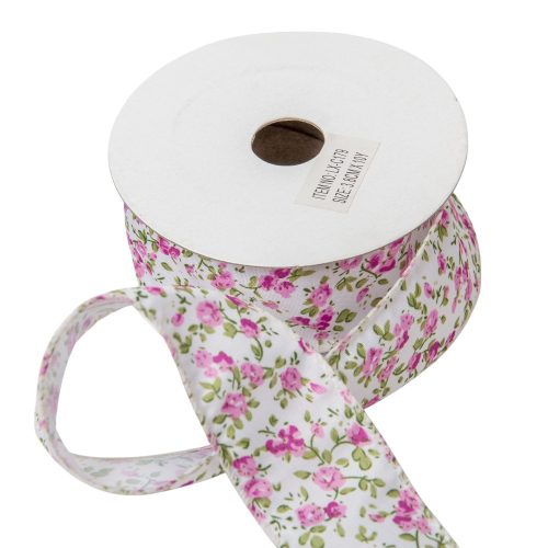 Textil szalag apró virágos mályva 3,8cmx10yard
