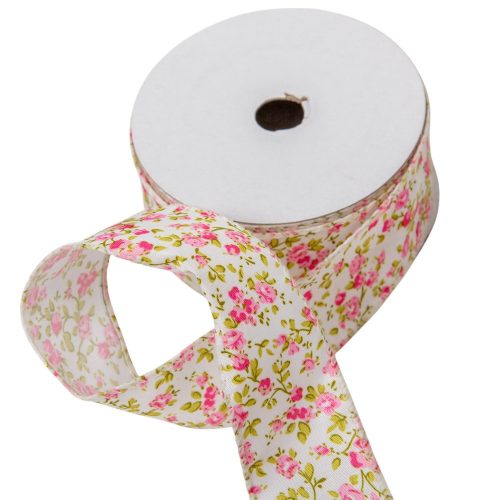 Textil szalag apró virágos rózsaszín 3,8cmx10yard