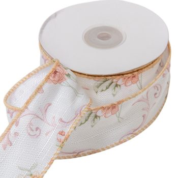 Textil szalag rózsás fehér 3,8cmx10yard