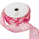 Aranyszélű drótos organza szalag virág mintás sötét rózsaszín 3,8cmx10yard
