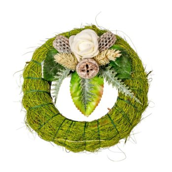   Szizálos széna koszorú szárazvirág díszítéssel zöld 12cm