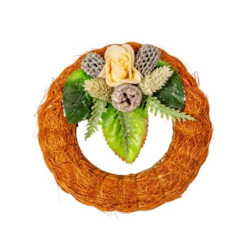   Szizálos széna koszorú szárazvirág díszítéssel barna 12cm