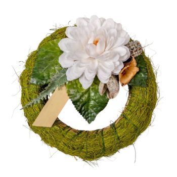   Szizálos széna koszorú szárazvirág díszítéssel zöld 15cm 