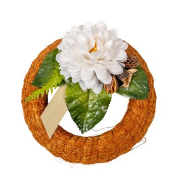   Szizálos széna koszorú szárazvirág díszítéssel barna 15cm 