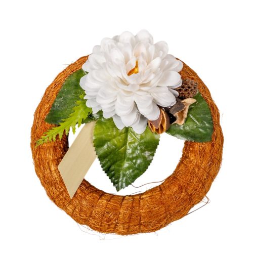 Szizálos széna koszorú szárazvirág díszítéssel barna 15cm 