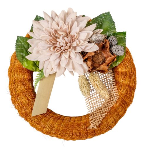 Szizálos széna koszorú selyem és szárazvirággal barna 20cm