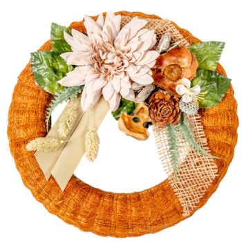   Szizálos széna koszorú selyem ésszárazvirág dízítéssel barna 25cm