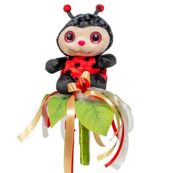 Ballagási csokor plüss katicával szalaggal 42cm