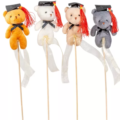 Pálcás ballagó betűző plüss kalapos maci