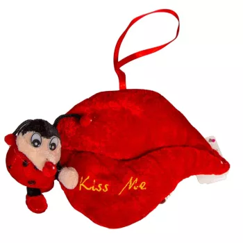 Plüss katica piros szájjal világitós I LOVE 20cm