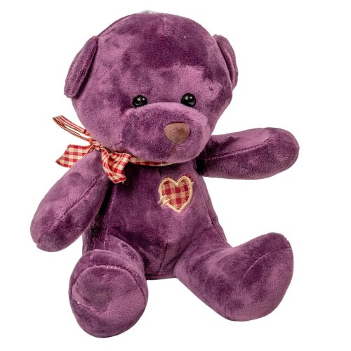 Plüss maci szívvel lila 20cm