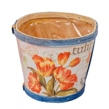 Tulipán mintás háncs kaspó bélelt D12x10cm