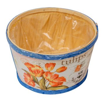 Tulipánmintás háncs kaspó bélelt D18,5cm M11cm