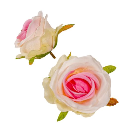 Rózsa virágfej krém-rózsaszín D7cm 24db/csom