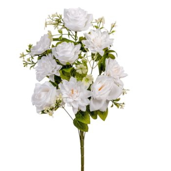   Rózsa/dália csokor féloldalas 9v. fehér,krém M50cm 24db/#