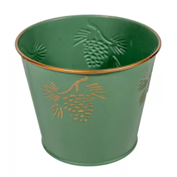 Kaspó fém tobozzal zöld-arany D11,5 M9cm