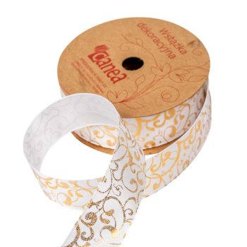 Karácsonyi szalag fehér-arany 2,5cmx10m