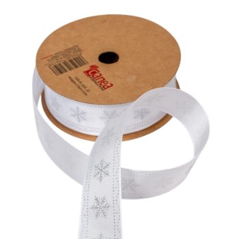 Hópihe mintás szalag fehér-ezüst 2,5cmx10m