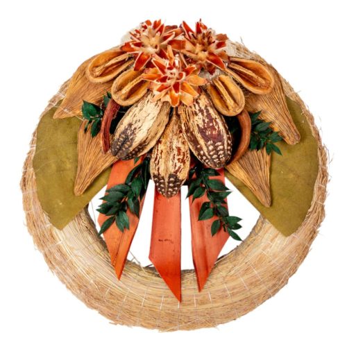 Szalma koszorú trópusi szárazvirág díszítéssel 25cm