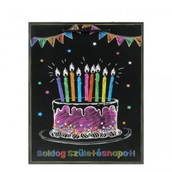 Ajándék tasak Boldog születésnapot fekete - 23x32x12,5cm