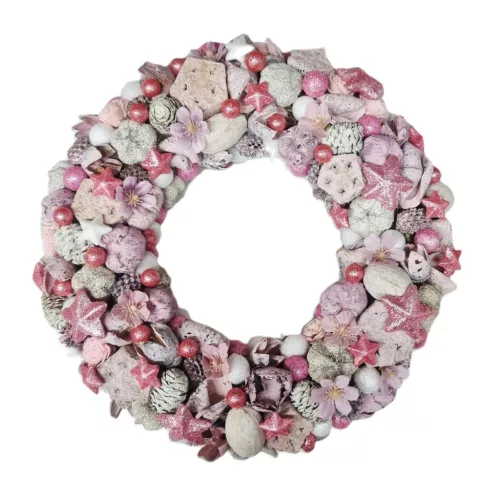Rózsaszín csillagkoszorú – természetes, romantikus téli dekor (30 cm)