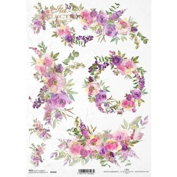 Rizspapír A4 - Aquarell virág - lilás