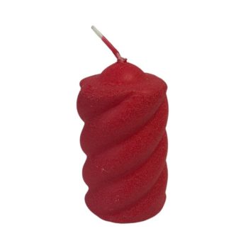 Bársony henger díszgyertya - piros csavart - 1db