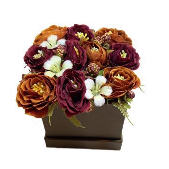 Selyemvirág box - Rozsda színű virágokkal
